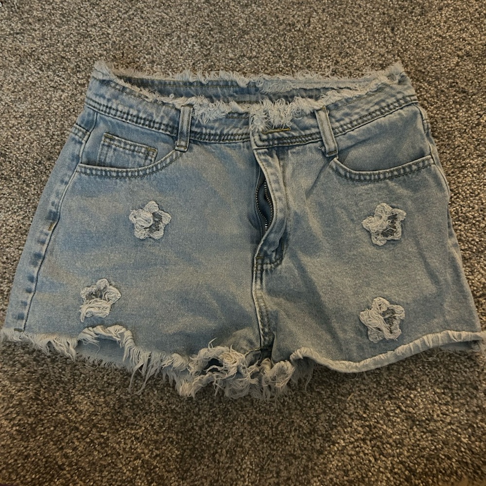 SHEIN Light Blue Frayed Jean Shorts